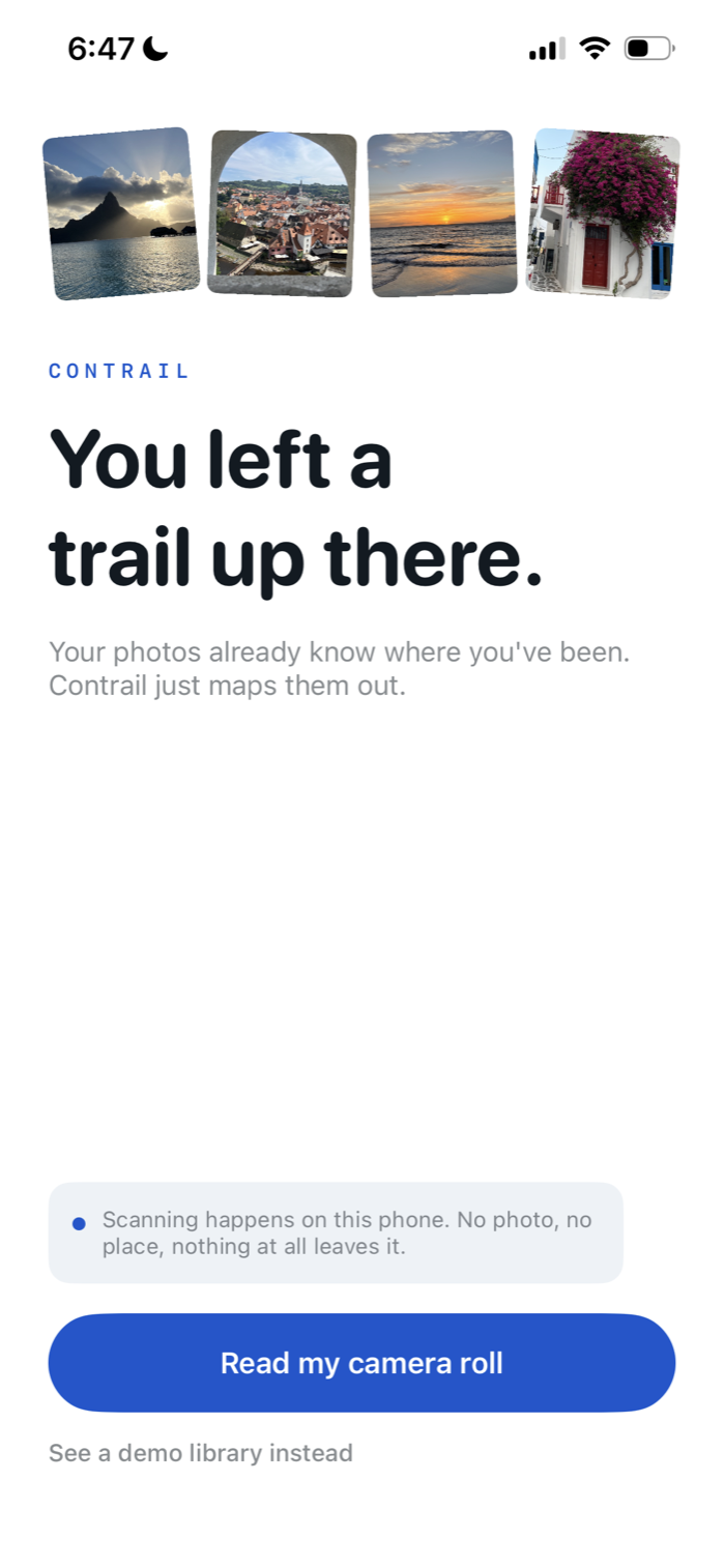 Contrail onboarding screen